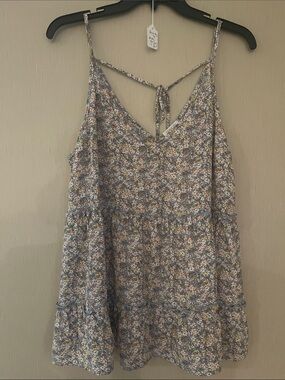 Sienna sky large Tiered Spaghetti-Strap tank Blue multi Floral